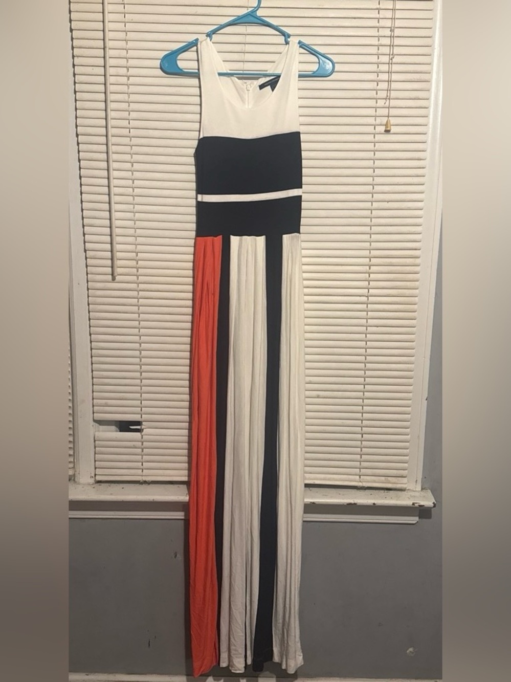 French Connection Tri-Color V-Neck Maxi Dress in White, Black & Orange